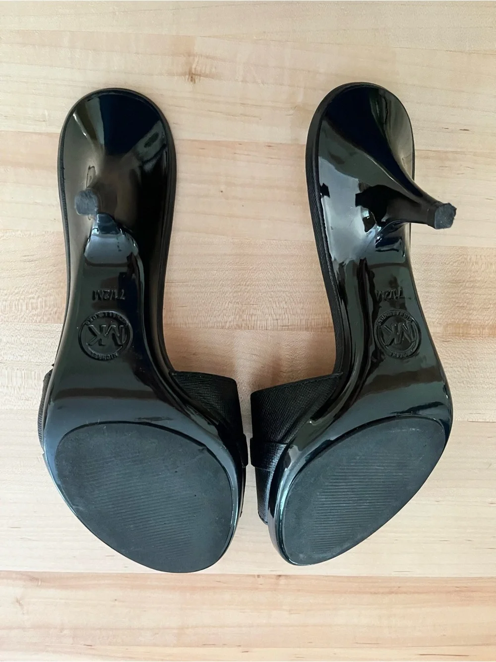 Michael Kors Black Slip-On Mules with Silver MK Emblem, Sz 7.5